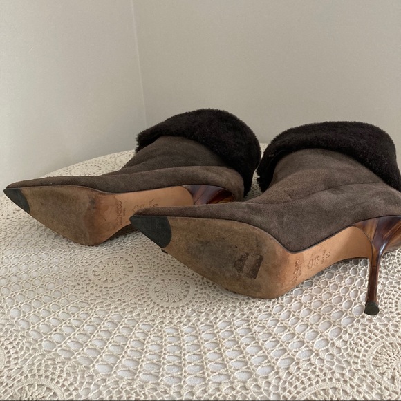 Jimmy Choo Slip on Suede Leather Pointed Toe Brown Heeled Booties - Picture 7 of 11